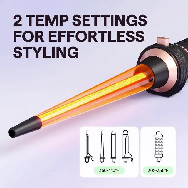 Alt view image 6 of 6 - 5 in 1 Curling Iron Set with Curling Brush and 4 Interchangeable Ceramic Curling Wand (0.35"-1.25), Wand Curling Iron Instant Heat Up, Dual Voltage Hair Curler