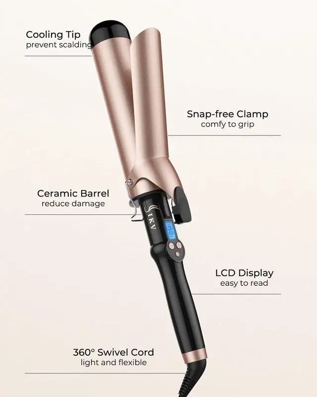 Alt view image 6 of 7 - 2 Inch Curling Iron Extra Long Barrel for Long Hair, Large Barrel Curling Wand Ceramic Tourmaline with LCD Display,10 Temps, Dual Voltage