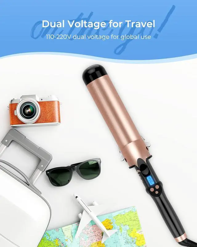 Alt view image 7 of 7 - 2 Inch Curling Iron Extra Long Barrel for Long Hair, Large Barrel Curling Wand Ceramic Tourmaline with LCD Display,10 Temps, Dual Voltage