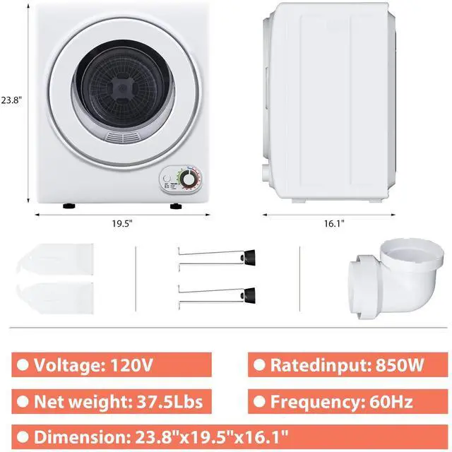Alt view image 7 of 7 - Portable Dryer 1.5 cu. ft., 850W Powerful Clothes Dryer with Stainless Steel Drum and Exhaust Hose, Dryer Ideal for Apartments, RVs, Dorm RoomsWhite