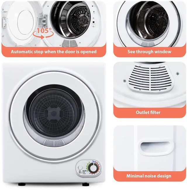 Alt view image 5 of 7 - Portable Dryer 1.5 cu. ft., 850W Powerful Clothes Dryer with Stainless Steel Drum and Exhaust Hose, Dryer Ideal for Apartments, RVs, Dorm RoomsWhite