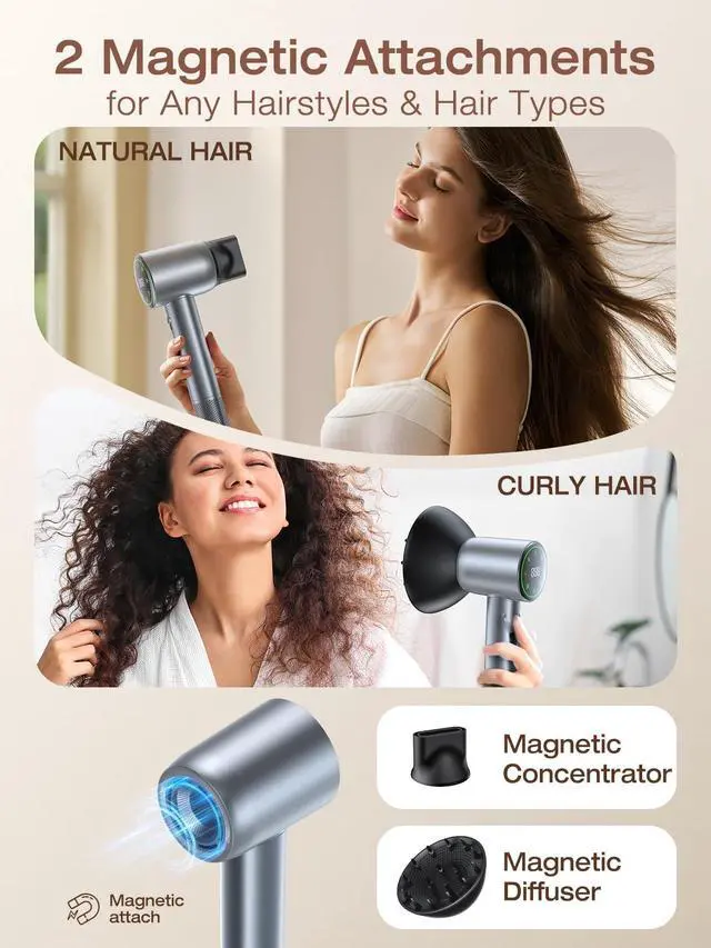 Alt view image 6 of 7 - _Mega Brand Hair Dryer, 160000 RPM High-Speed Ionic Low Noise Blow Dryer with Brushless Motor for Fast Drying, Thermo-Control Quiet Hair-Dryer with Diffuser and Nozzle for Home Travel Salon