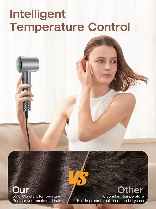 Alt view image 7 of 7 - _Mega Brand Hair Dryer, 160000 RPM High-Speed Ionic Low Noise Blow Dryer with Brushless Motor for Fast Drying, Thermo-Control Quiet Hair-Dryer with Diffuser and Nozzle for Home Travel Salon