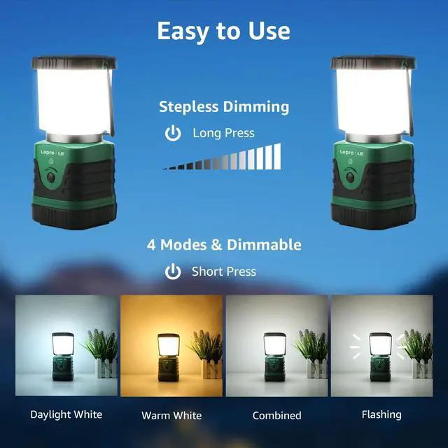 Alt view image 3 of 7 - Lighting EVER LED Camping Lantern Rechargeable, 1000LM, 4 Light Modes, 4400mAh Power Bank, IP44 Waterproof, Lantern Flashlight for Hurricane Emergency, Hiking, Home and More, USB Cable Included