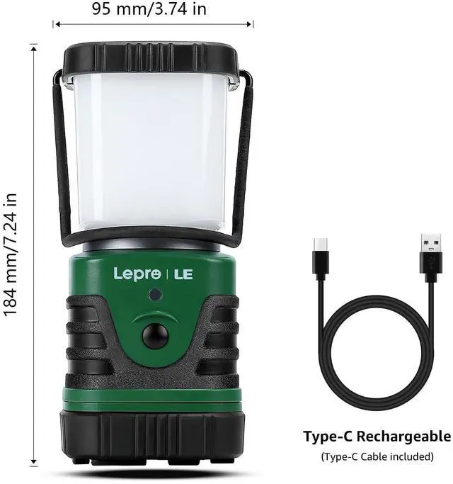 Alt view image 5 of 7 - Lighting EVER 1000LM LED Camping Lantern Rechargeable, 4400mAh Power Bank, Camping Essential with 4 Light Modes, IP44 Waterproof Lantern Flashlight for Hurricane Emergency, Hiking, USB Cable Included