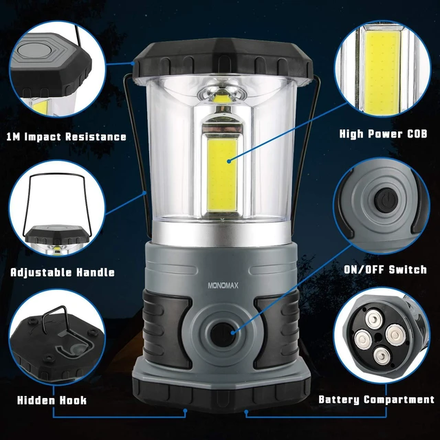 Alt view image 5 of 7 - innofox LED Camping Lantern, 1500 LM Lanterns for Power Outages with 4 D Batteries Included, Battery Powered Lantern Flashlight with 4 Light Modes, Weatherproof Tent Light for Storms and Hurricanes