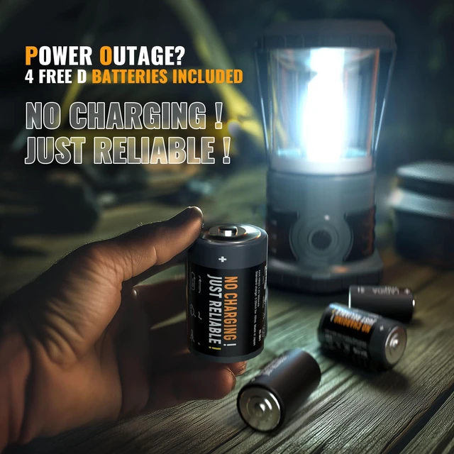 Alt view image 3 of 7 - innofox LED Camping Lantern, 1500 LM Lanterns for Power Outages with 4 D Batteries Included, Battery Powered Lantern Flashlight with 4 Light Modes, Weatherproof Tent Light for Storms and Hurricanes