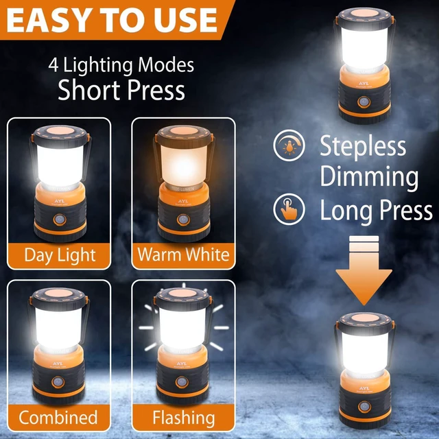 Alt view image 4 of 7 - LED Camping Lantern, Battery Powered LED 1800LM, 4 Camping Lights Modes, Perfect Lantern Flashlight for Hurricane, Emergency Light, Storm, Power Outages, Survival Kits, Hiking, Fishing, Home and More
