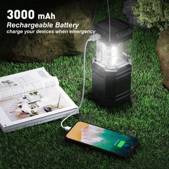 Alt view image 4 of 7 - 3000mAh Large Capacity Hand Crank Solar Camping Lantern, Portable Ultra Bright LED Torch, 23-26 Hours Running Time, USB Charger, Electronic Lantern for Outdoor
