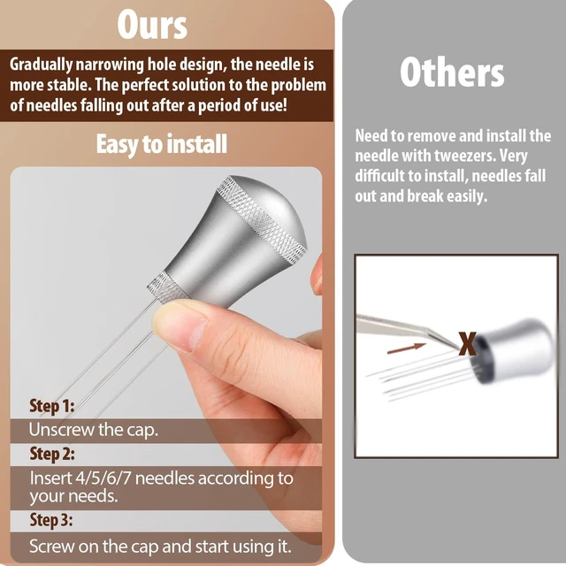 Alt view image 7 of 7 - WDT Espresso Distribution Tool Espresso Stirrer Tools for Barista, 0.35mm 7 Needles Espresso Coffee Stirrer with Extra 7 Replaceable Needles, Aluminum Alloy Handle with Stand (Silver)