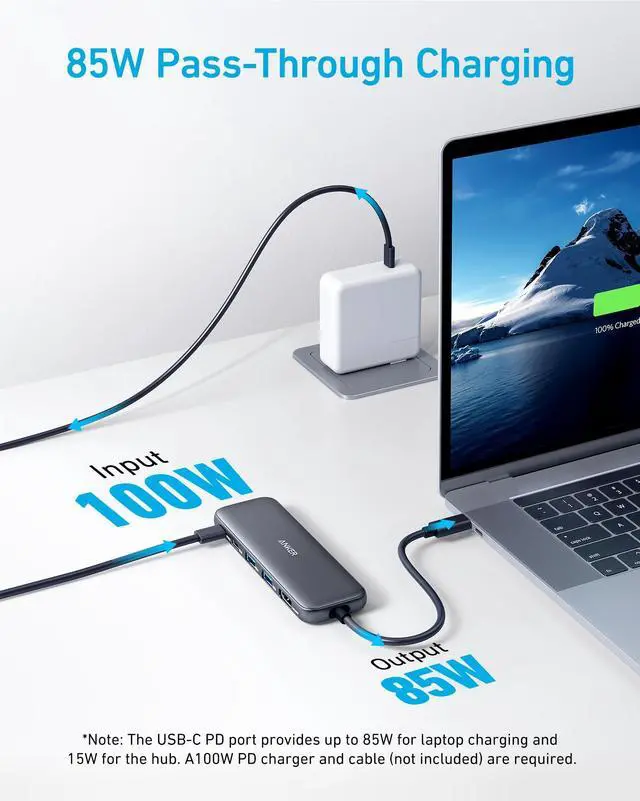Alt view image 3 of 6 - Anker USB C Hub, 5-in-1 USBC to HDMI Splitter with 4K Display, 1 x Powered USB-C 5Gbps & 2×Powered USB-A 3.0 5Gbps Data Ports for MacBook Pro, MacBook Air, Dell and More