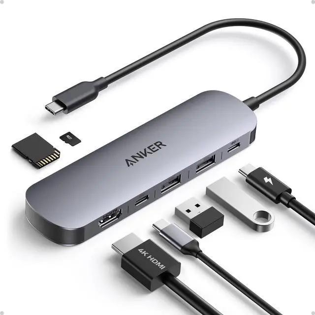 Main image of USB C Hub, 7-in-1 Multi-Port USB Adapter for Laptop/Mac, 4K@60Hz USB C to HDMI Splitter, 85W Max Power Delivery, 3xUSBA & C 3.0 Data Ports, SD/TF Card, for Type C Devices (Charger Not Included)