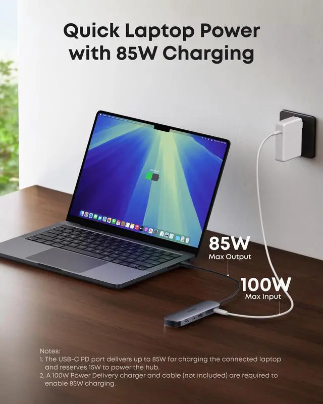 Alt view image 5 of 6 - USB C Hub, 7-in-1 Multi-Port USB Adapter for Laptop/Mac, 4K@60Hz USB C to HDMI Splitter, 85W Max Power Delivery, 3xUSBA & C 3.0 Data Ports, SD/TF Card, for Type C Devices (Charger Not Included)