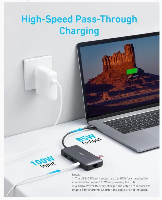 Alt view image 4 of 7 - Laptop Docking Station Dual Monitor, 8-in-1 USB C Hub, 4K Dual Monitor with 2 HDMI, 1 Gbps Ethernet Hub, 85W Power Delivery, SD Card Reader for MacBook Pro, XPS and More (Charger not Included)