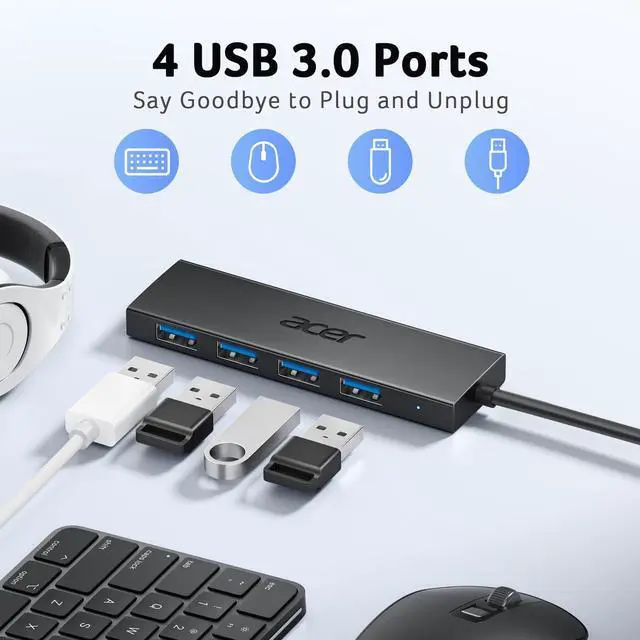 Alt view image 2 of 7 - USB Hub 4 Ports, Multiple USB 3.0 Hub, USBA Splitter for Laptop with Type C Power Port, Extender for A Port Laptop, PC, Desktop and More (2ft)
