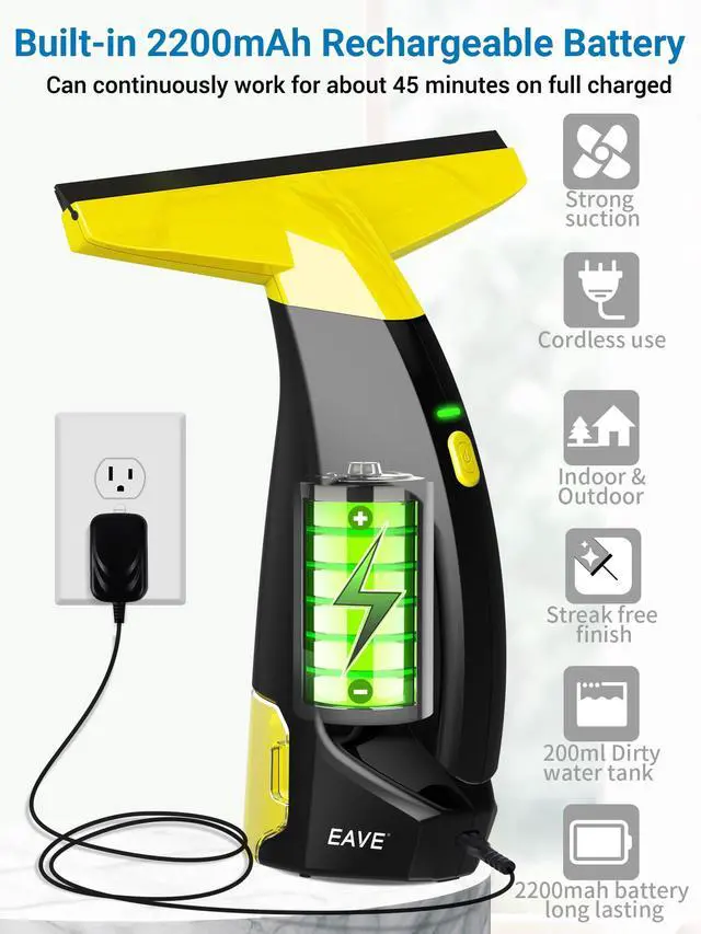 Alt view image 6 of 7 - _Mega Brand Rechargeable Window Vac, Power Window Vacuum Cleaner Set, Window Squeegee Electric Cleaning Tool for Windows, Tiles, Mirrors, 200ml Water Tank