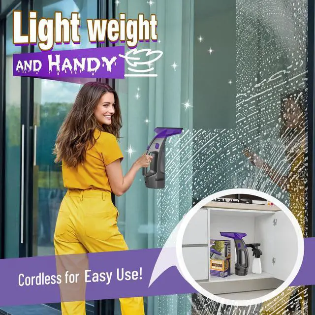 Alt view image 4 of 7 - _Mega Brand 2500mAh Electric Window Cleaner Tool with Gloves and 2 Cleaning Cloth, Window Vacuum Squeegee Cordless with 360ml Spray Bottle & 100ml Water Tank for Window, Mirror, Countertop, Tile