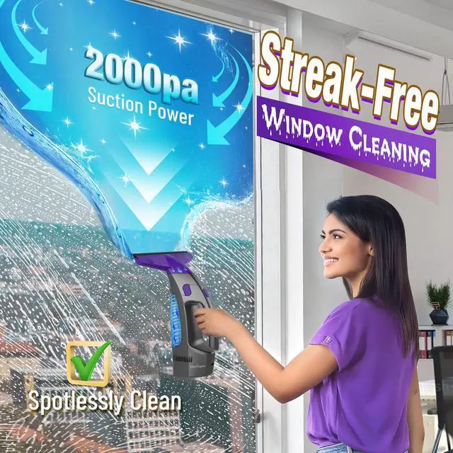 Alt view image 2 of 7 - _Mega Brand 2500mAh Electric Window Cleaner Tool with Gloves and 2 Cleaning Cloth, Window Vacuum Squeegee Cordless with 360ml Spray Bottle & 100ml Water Tank for Window, Mirror, Countertop, Tile