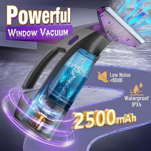 Alt view image 7 of 7 - _Mega Brand 2500mAh Electric Window Cleaner Tool with Gloves and 2 Cleaning Cloth, Window Vacuum Squeegee Cordless with 360ml Spray Bottle & 100ml Water Tank for Window, Mirror, Countertop, Tile