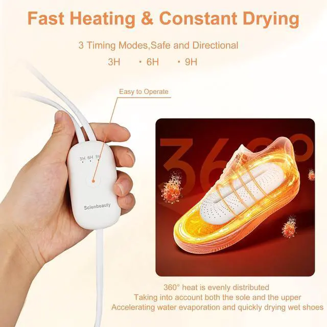 Alt view image 2 of 7 - _Mega Brand Electric Shoe Dryer, Boot Dryer, Portable Footwear Dryer Machine with 3/6/9 Hours Timer for Rainy Seasons, Warmer Drying for Shoes, Gloves, Socks, Ski Boots, US Plug, White