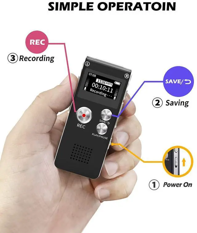 Alt view image 4 of 7 - _Mega Brand Digital Voice Recorder 16GB Voice Recorder with Playback for Lectures - USB Rechargeable Dictaphone Upgraded Small Tape Recorder Device