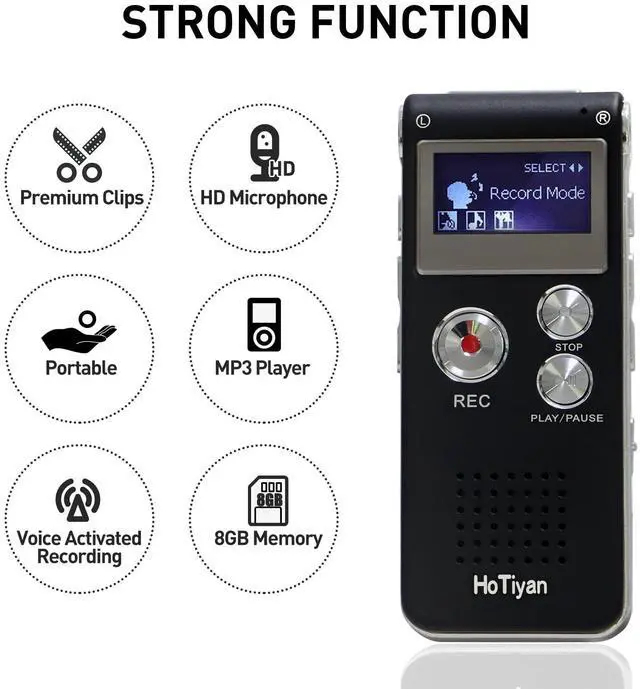 Alt view image 6 of 7 - Digital Voice Recorders 8GB Audio Recorder Voice Activated Recorder for Lectures, Meetings, Interviews Recording Device with Microphone USB Cable, MP3 Player (8GB