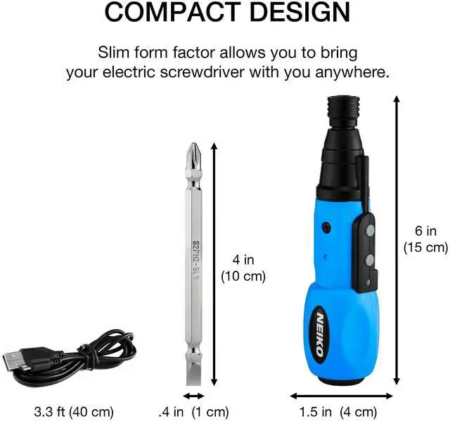 Alt view image 5 of 7 - 10577A Cordless Power Screwdriver | 1/4 Hex Auto-Lock Safety Chuck | Includes Phillips and Flathead Bit | USB Rechargeable Lithium-Ion Technology | Auto and Manual Mode