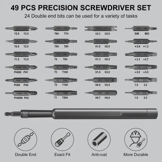 Alt view image 2 of 7 - 49 in 1 Precision Screwdriver Set, Small Screwdriver Set with Torx, Pentalobe, Tri-wing, Mini Repair Tool Kit for PC, Laptop, MacBook, Computer, iPhone, PS5, Watch, Glasses, Electronic