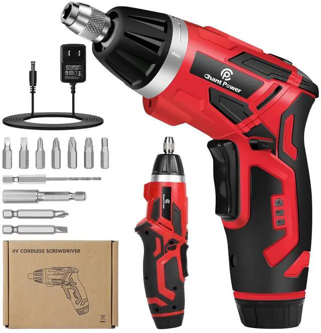 Main image of _Mega Brand Cordless Electric Screwdriver Set6+1 Torque Gears,1/4'' Hex Self-Lock Chuck, 4V Rechargeable lightweight Screwdriver with 11 pcs Accessories, Flashlight, Charger Red