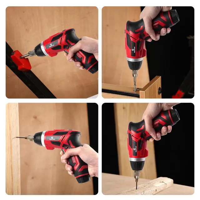 Alt view image 7 of 7 - _Mega Brand Cordless Electric Screwdriver Set6+1 Torque Gears,1/4'' Hex Self-Lock Chuck, 4V Rechargeable lightweight Screwdriver with 11 pcs Accessories, Flashlight, Charger Red