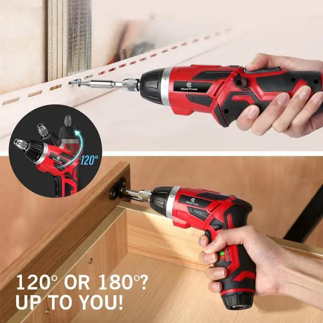 Alt view image 2 of 7 - _Mega Brand Cordless Electric Screwdriver Set6+1 Torque Gears,1/4'' Hex Self-Lock Chuck, 4V Rechargeable lightweight Screwdriver with 11 pcs Accessories, Flashlight, Charger Red