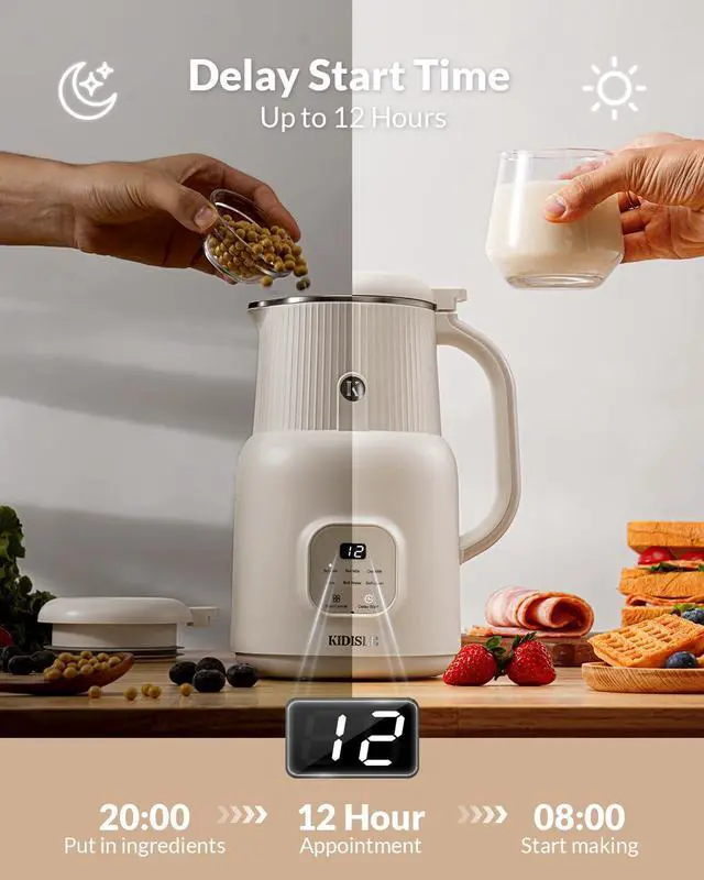 Alt view image 3 of 7 - _Mega Brand 6 in 1 Automatic Nut Milk Maker Blender, 20oz Homemade Coconut, Soy, Oat, Almond, Plant Based Milks and Non-Dairy Beverages with Delay Start/Keep Warm/Boil Water/Self-Cleaning, Cream