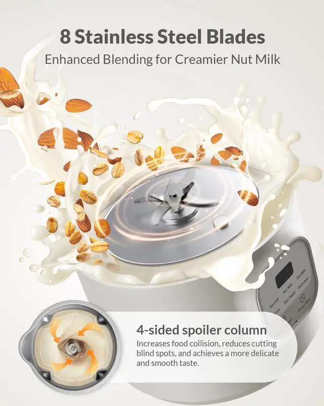 Alt view image 4 of 7 - _Mega Brand 6 in 1 Automatic Nut Milk Maker Blender, 20oz Homemade Coconut, Soy, Oat, Almond, Plant Based Milks and Non-Dairy Beverages with Delay Start/Keep Warm/Boil Water/Self-Cleaning, Cream