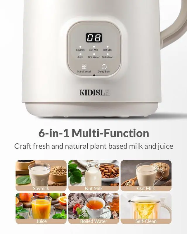 Alt view image 2 of 7 - _Mega Brand 6 in 1 Automatic Nut Milk Maker Blender, 20oz Homemade Coconut, Soy, Oat, Almond, Plant Based Milks and Non-Dairy Beverages with Delay Start/Keep Warm/Boil Water/Self-Cleaning, Cream