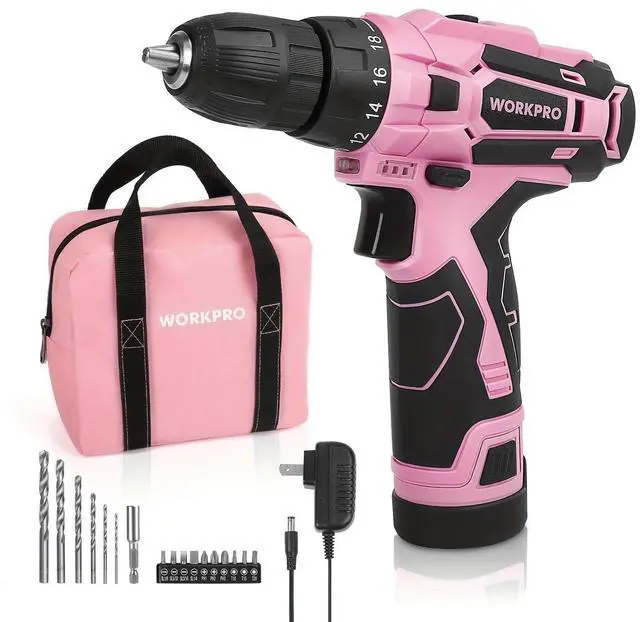 Main image of _Mega Brand Pink Cordless Drill Driver Set, 12V Electric Screwdriver Driver Tool Kit, 3/8" Keyless Chuck, Charger and Storage Bag Included - Pink Ribbon