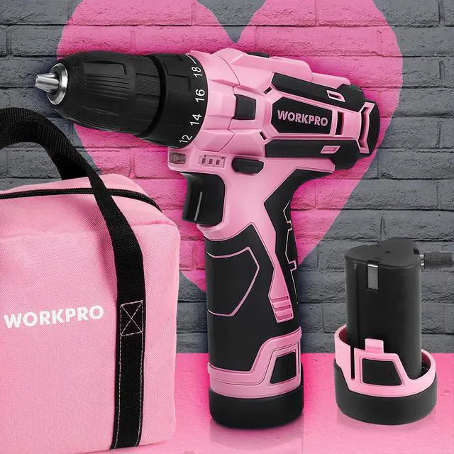 Alt view image 3 of 7 - _Mega Brand Pink Cordless Drill Driver Set, 12V Electric Screwdriver Driver Tool Kit, 3/8" Keyless Chuck, Charger and Storage Bag Included - Pink Ribbon