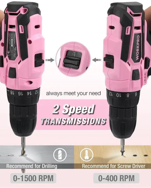 Alt view image 5 of 7 - _Mega Brand Pink Cordless Drill Driver Set, 12V Electric Screwdriver Driver Tool Kit, 3/8" Keyless Chuck, Charger and Storage Bag Included - Pink Ribbon
