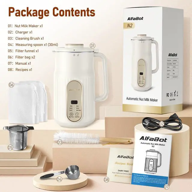 Alt view image 6 of 7 - Nut Milk Maker, N2 Automatic Almond Milk Machine for Homemade Plant-Based Milk, Oat, Soy, Yogurt, 5 Modes/35OZ Big Capacity Soy Milk Maker with Delay Setting and Self Cleaning (Cream)