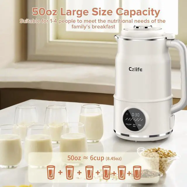 Alt view image 2 of 7 - N7 Nut Milk Maker, 50oz (1.5L) Automatic Soy Milk Maker Machine for Homemade Oat Milk, Nutmilk, Juice, Milkshake, Baby Food, Grains, Almonds Milk Maker with Delay Start/Keep Warm/Clean