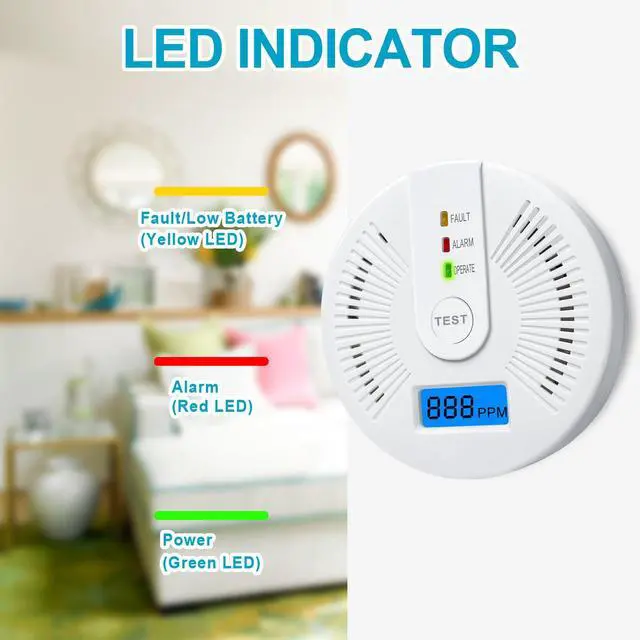 Alt view image 2 of 7 - _Mega Brand Carbon Monoxide Detectors,CO Detectors Battery Powered,2 Pack Carbon Monoxide CO Alarms with Light&Digital Display for Home,Bedroom,Kitchen,Office