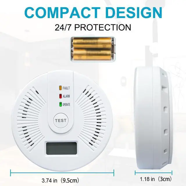 Alt view image 3 of 7 - _Mega Brand Carbon Monoxide Detectors,CO Detectors Battery Powered,2 Pack Carbon Monoxide CO Alarms with Light&Digital Display for Home,Bedroom,Kitchen,Office