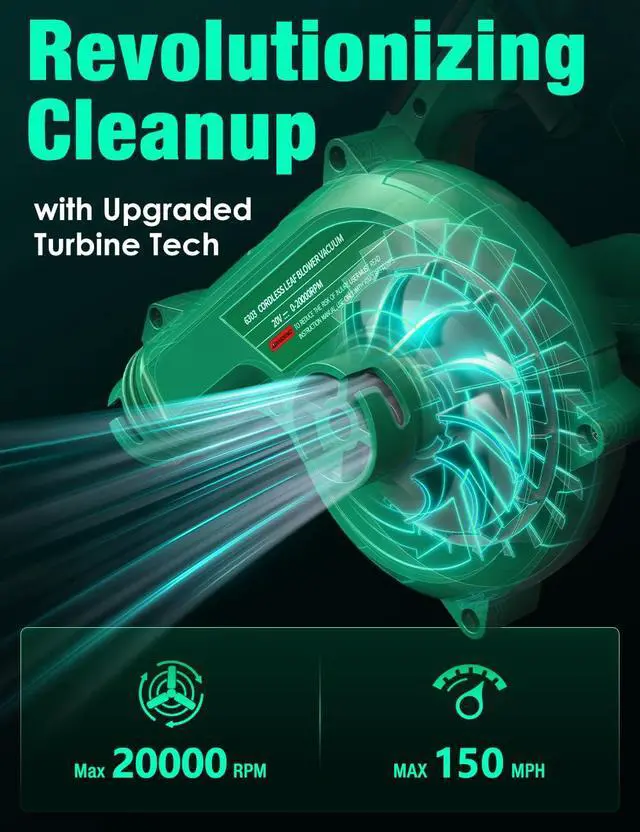 Alt view image 7 of 7 - _Mega BrandCordless Leaf Blower Vacuum Combo 4 in 1, 3 Nozzles &3 Modes for Inflation & Deflation, Extended Tube & Variable Speed, 20000RPM 150MPH, 2x2000mAh Battery Powered Leaf Blowers for Lawn Care