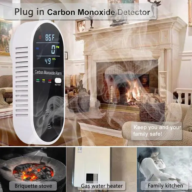 Alt view image 7 of 7 - _Mega Brand 3-in-1 Carbon Monoxide Detector, Carbon Monoxide Detector Plug in Wall with Temperature & Humidity Display, CO Alarm Monitor with Color LCD Display, Accurate & Easy to Install