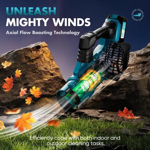Alt view image 3 of 7 - Leaf Blower Cordless - 2025 Update 150000RPM & 3 Speed Levels Electric Leaf Blower with 2 x 4.0Ah Battery and Charger, Extension Tube Blower for Lawn Care, Yard, Garage, Blowing Leaves, Dust or Snow