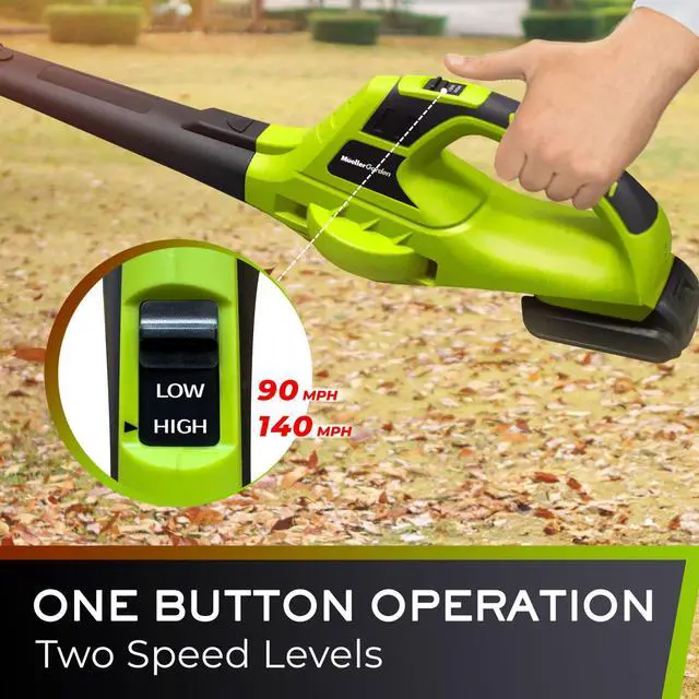 Alt view image 4 of 5 - UltraStorm Leaf Blower Cordless Electric, with 2 Batteries and Charger, 140 MPH 20 V Powerful Motor, 2 Speed Levels, 1hr Charge, Lightweight, Blowers for Lawn Care, Blower for Snow