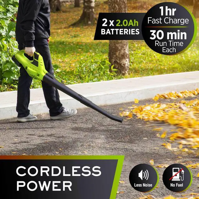 Alt view image 2 of 5 - UltraStorm Leaf Blower Cordless Electric, with 2 Batteries and Charger, 140 MPH 20 V Powerful Motor, 2 Speed Levels, 1hr Charge, Lightweight, Blowers for Lawn Care, Blower for Snow