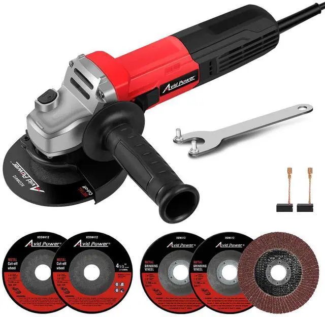 Main image of Angle Grinder, 7.5-Amp 4-1/2 inch Electric Grinder Power Tools with Grinding and Cutting Wheels, Flap Disc and Auxiliary Handle for Cutting, Grinding, Polishing and Rust Removal - Red