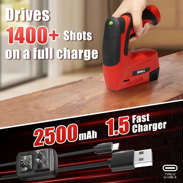 Alt view image 3 of 7 - Electric Staple Gun, 2 in 1 Cordless Upholstery Stapler Nail Gun for Wood, 4V Rechargeable Brad Nailer Kit w/ 2500 Staples Nails, Staple Remover & Fast Charger for Crafts, DIY, Decoration
