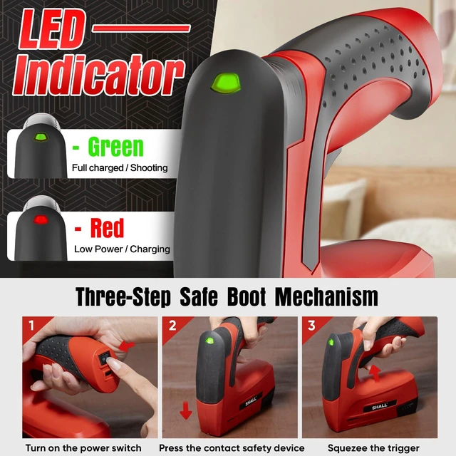 Alt view image 4 of 7 - Electric Staple Gun, 2 in 1 Cordless Upholstery Stapler Nail Gun for Wood, 4V Rechargeable Brad Nailer Kit w/ 2500 Staples Nails, Staple Remover & Fast Charger for Crafts, DIY, Decoration