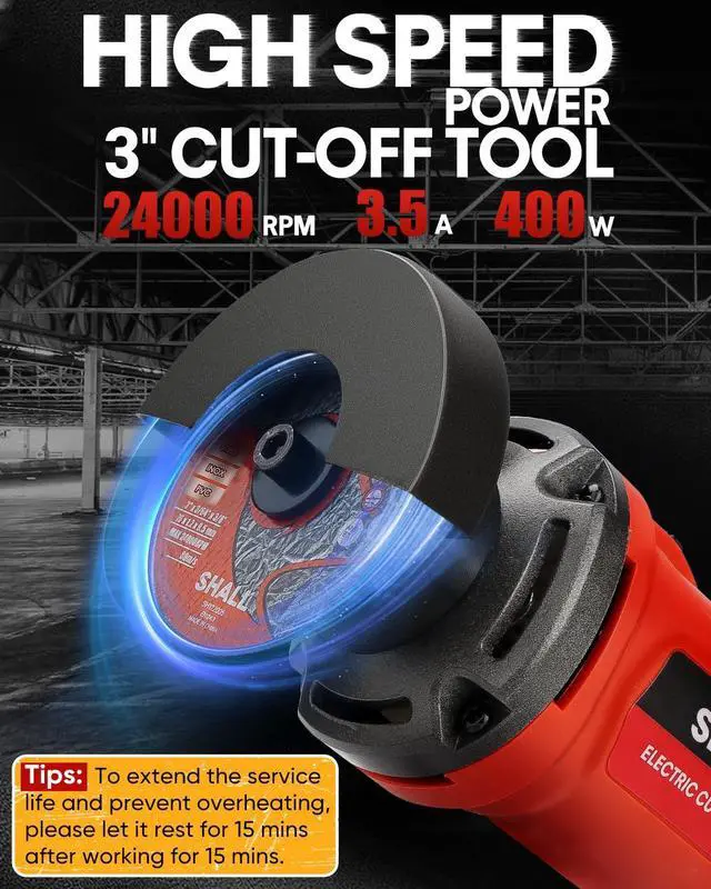 Alt view image 2 of 7 - _Mega Brand 3 Inch High-Speed Cut Off Tool, 3.5 Amp Metal Cutter Tool with 3Pcs Multifunctional Cut Off Wheels, 24000RPM Electricl Metal Cutting Tools for Steel, Inox, PVC